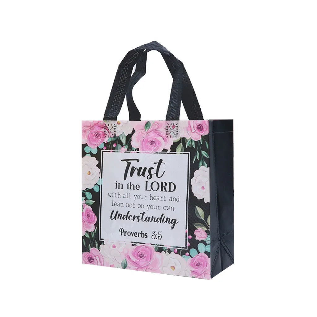 Bible Verse Floral Non-Woven Gift Tote Bag | Holiday Christmas