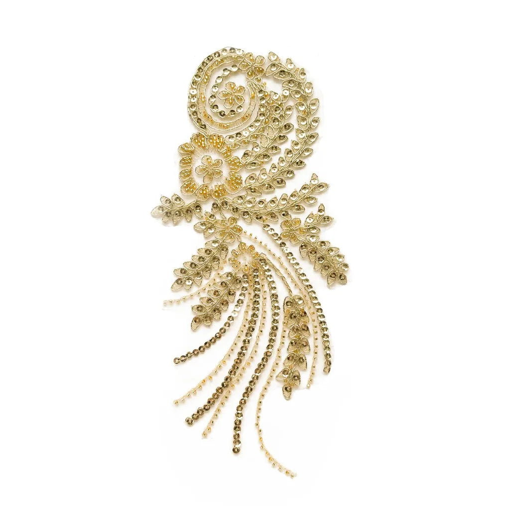 Rhinestone Beaded Sequin Floral Applique Patch Pair for Gowns