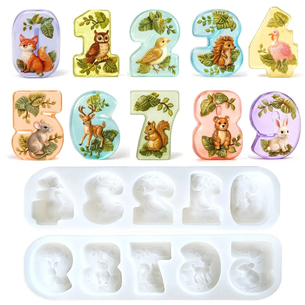Number 0–9 Forest Animal Silicone Mold | Candle Soap Resin