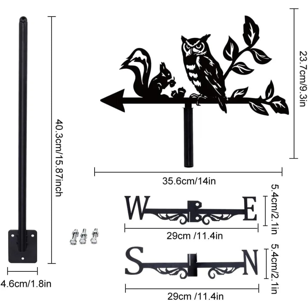 Owl & Squirrel Metal Weather Vane | Outdoor Garden Wind Indicator