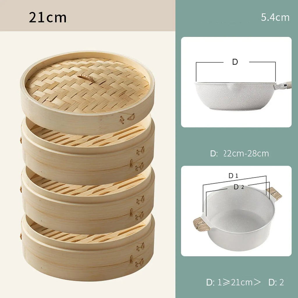3-Tier Bamboo Steamer Basket – Dumplings, Dim Sum & Veggies