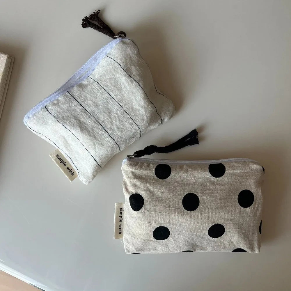 Cotton Canvas Mini Coin Purse – Striped & Polka Dot Pouch