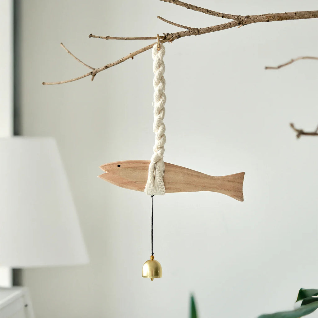 Solid Wood Fish Hanging Bell | Rustic Home & Door Ornament