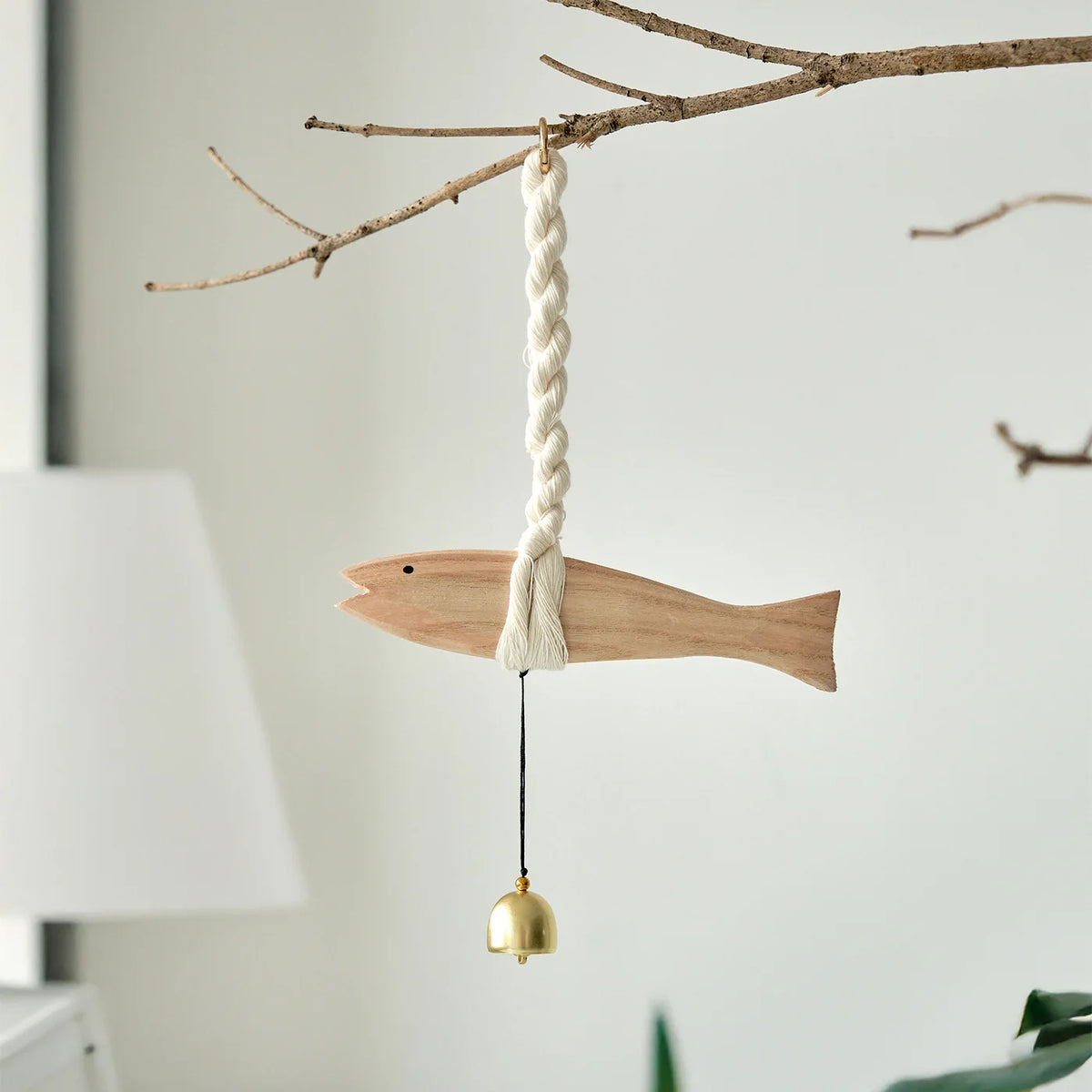 Solid Wood Fish Hanging Bell | Rustic Home & Door Ornament