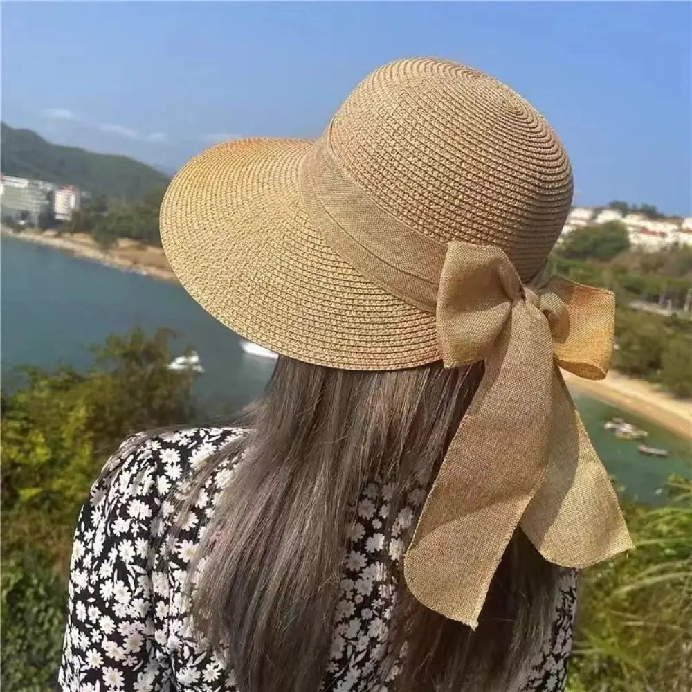 Women's Wide Brim Straw Sun Hat – UV Protection Bowknot