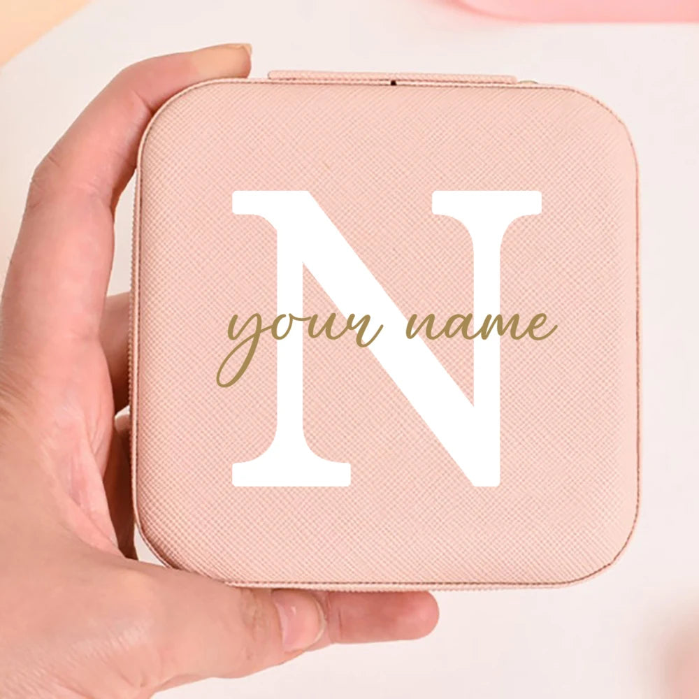 Personalized Faux Leather Jewelry Box – Custom Name & Initial