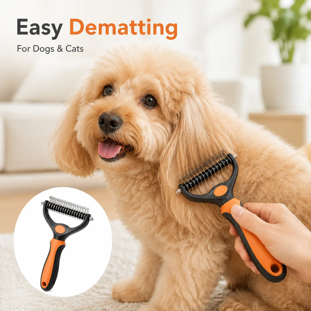 2-in-1 Pet Grooming Rake – Dematting & Deshedding Tool