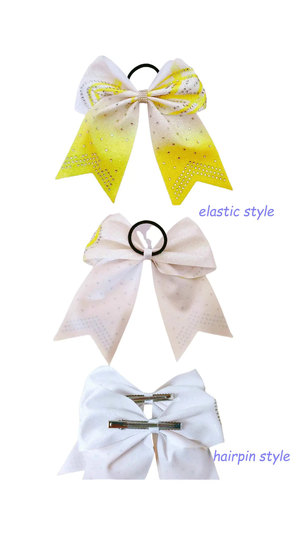 20-Pack 8" Glitter Cheer Bow Ponytail Hairbands | Handmade