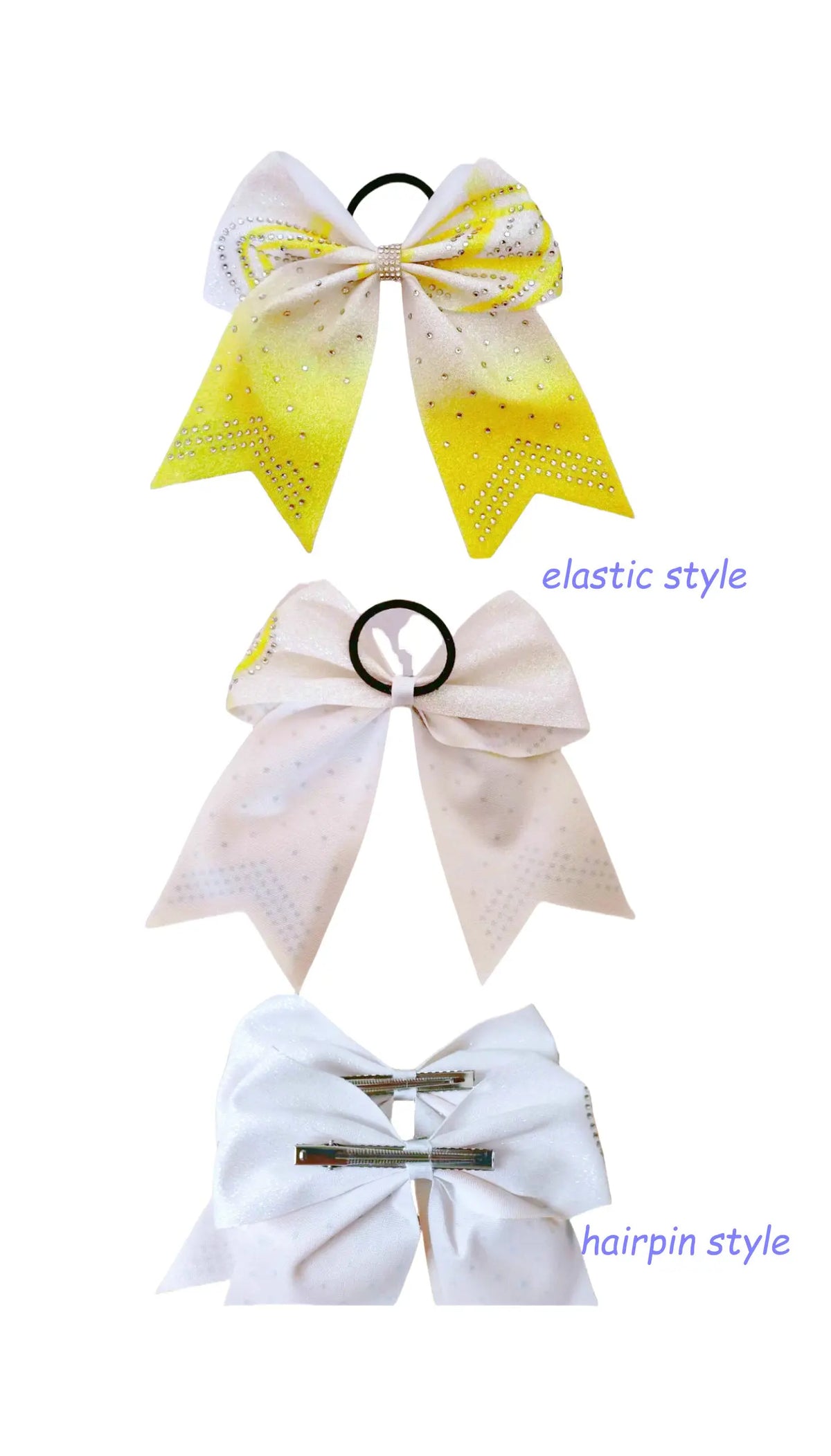 12-Pack 8" Glitter Rhinestone Cheer Hair Bows for Girls