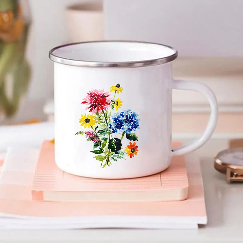 Floral Print Enamel Mug – Camping & Travel Coffee Cup
