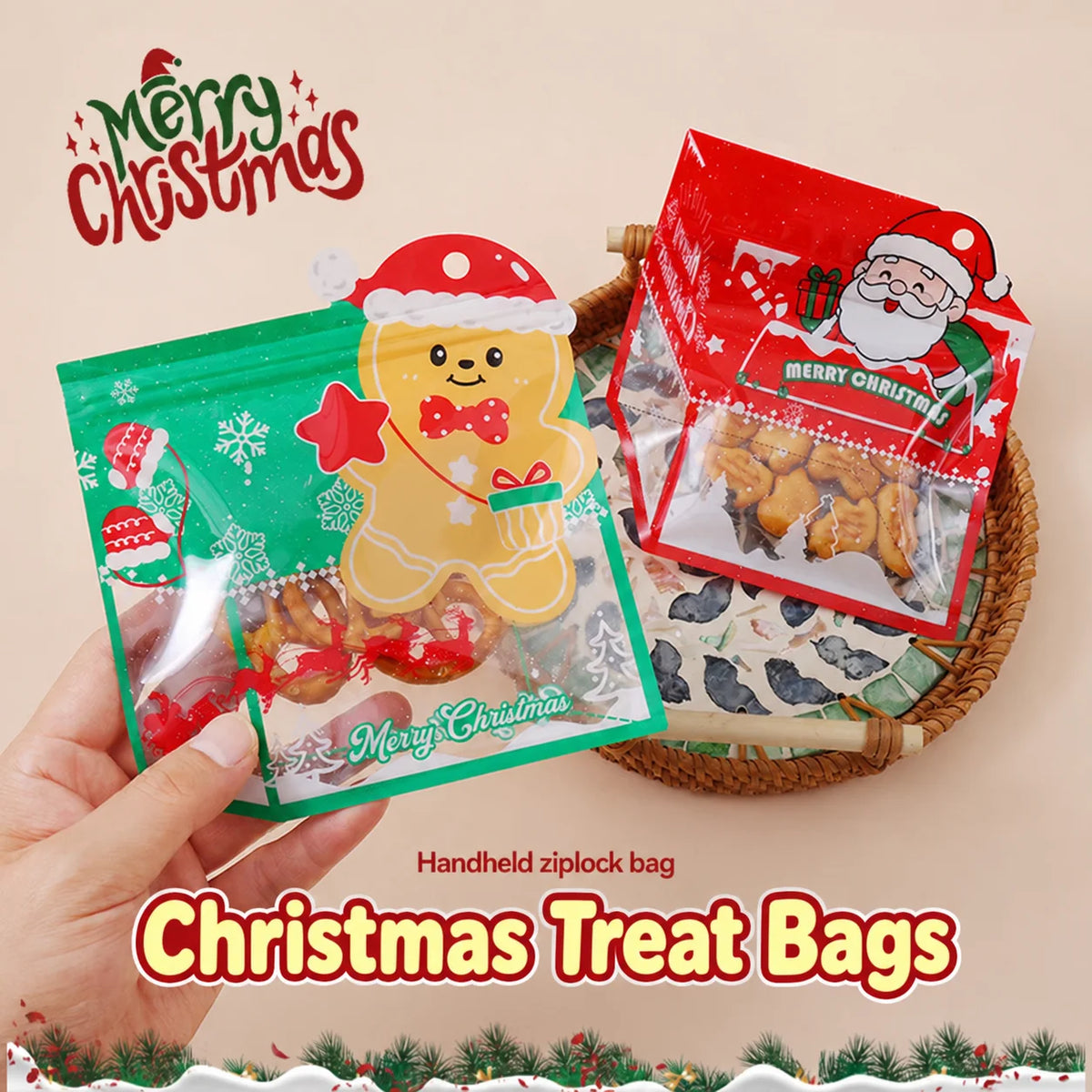 50-Pack Christmas Gingerbread Resealable Clear Bags 15×16cm
