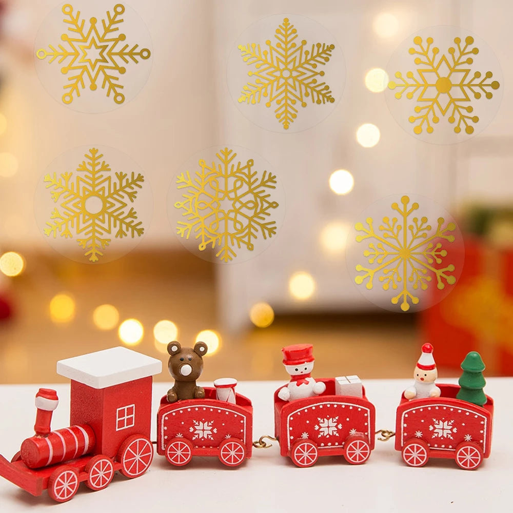Gold Foil Christmas Snowflake Stickers – 500pcs Transparent Seals