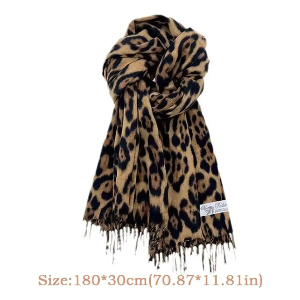 Women's Leopard Tassel Shawl | Imitation Cashmere Winter Scarf