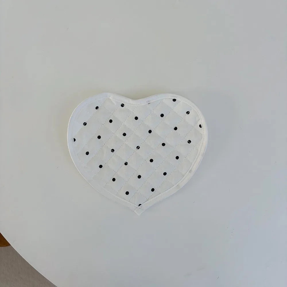 Heart-Shaped Quilted Fabric Placemat & Coaster – Polka Dot