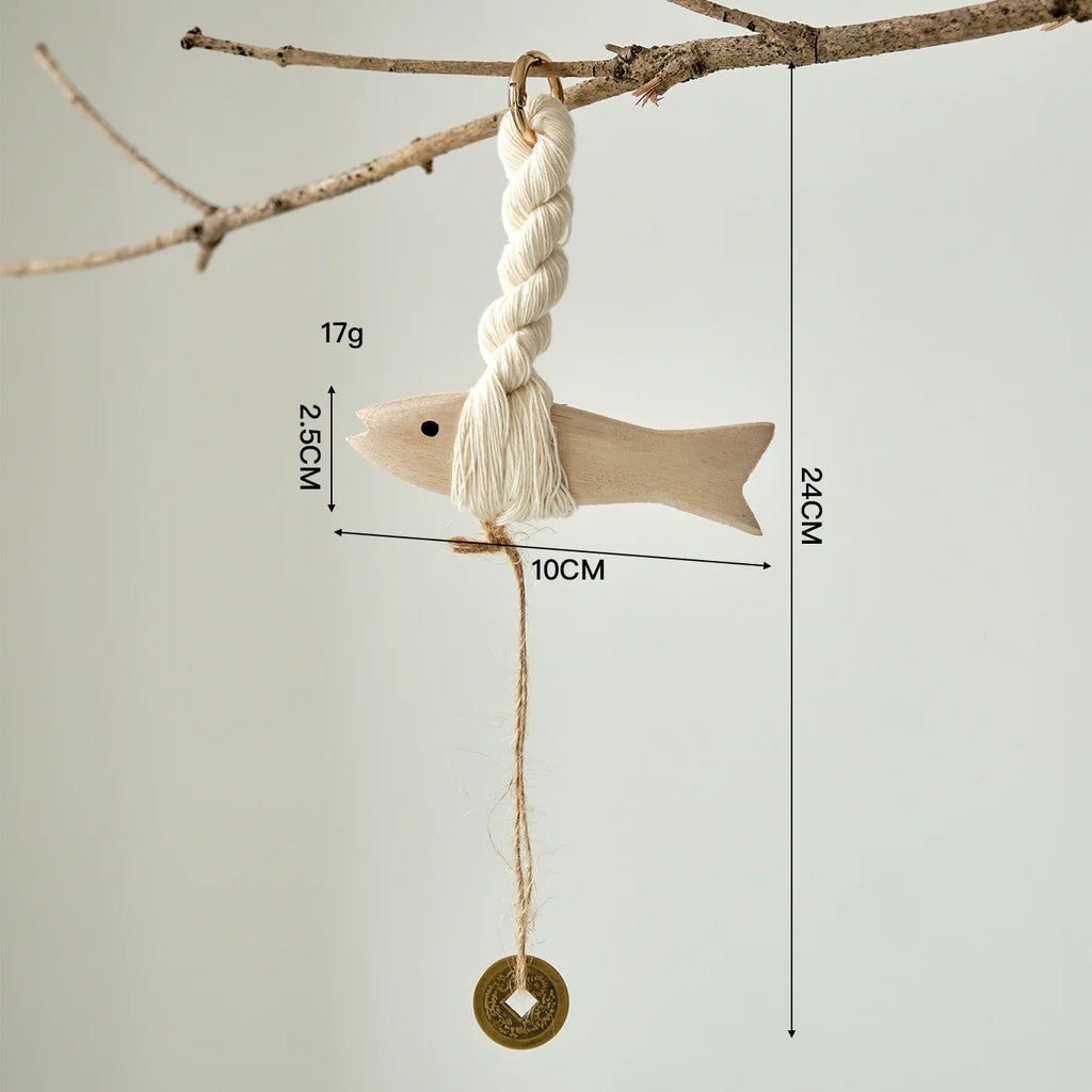 Solid Wood Fish Hanging Bell | Rustic Home & Door Ornament