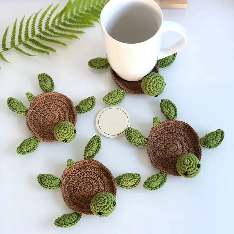 Handmade Crochet Turtle Coaster – Organic Cotton Mug Rug