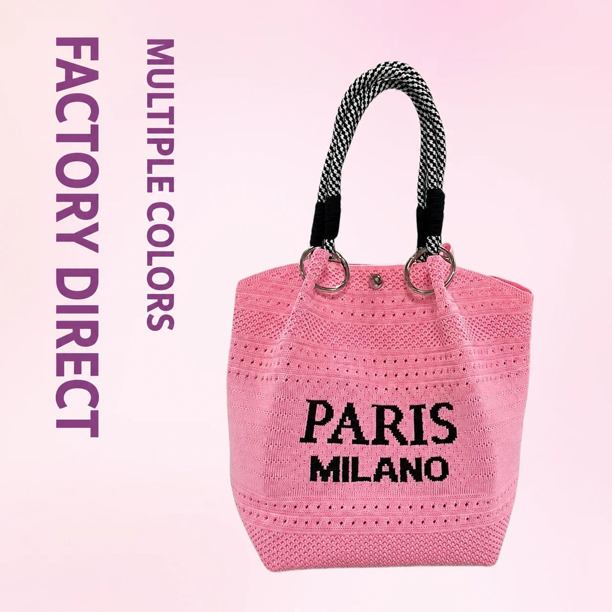 Knitted Bucket Handbag | Magnetic Closure Woven Top Handle Bag