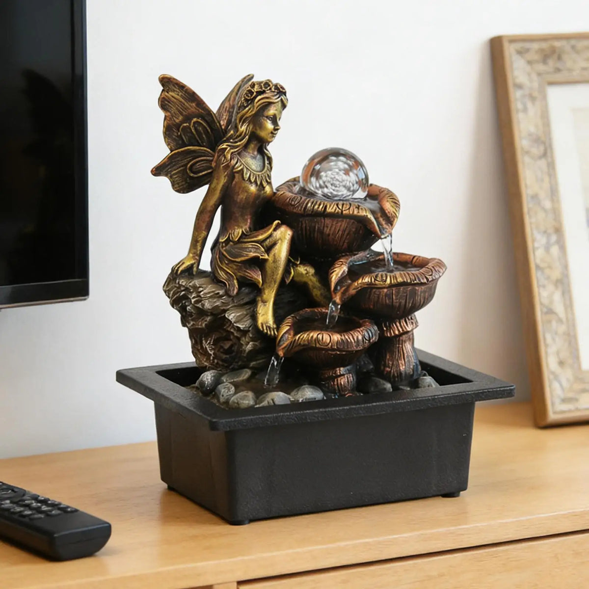Resin Desktop Fountain Mini Waterfall with LED Rolling Light