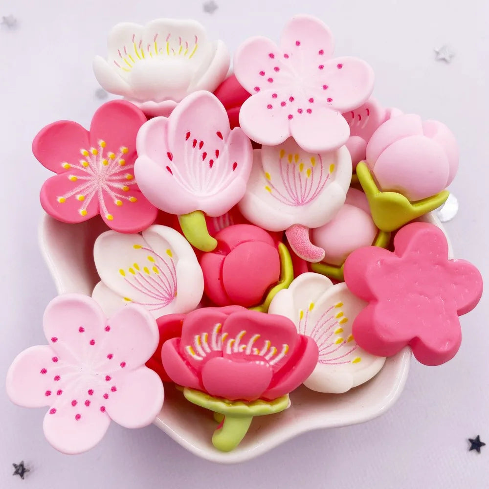 10PCS Resin Cherry Blossom Flatback Figurines – Kawaii DIY Craft