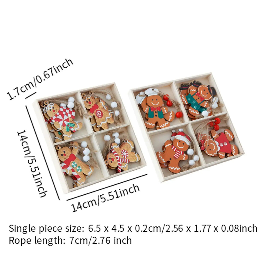 Wooden Gingerbread Man Christmas Ornaments Set of 12
