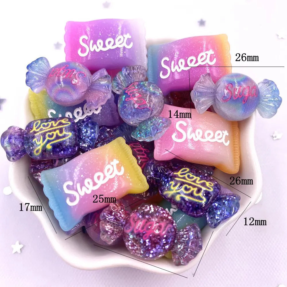 10pcs 3D Resin Glitter Candy Flatback Cabochons – DIY Craft