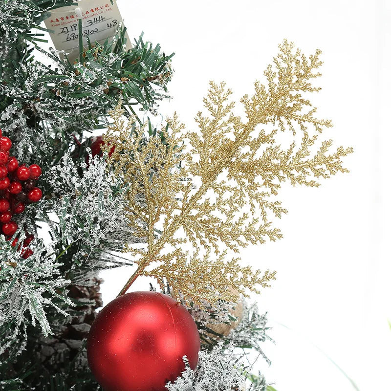 Gold Glitter Artificial Pine Branches Christmas Decor 10pcs