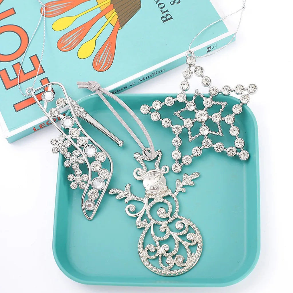 Silver Rhinestone Christmas Ornament Set – 3 Hanging Pendants