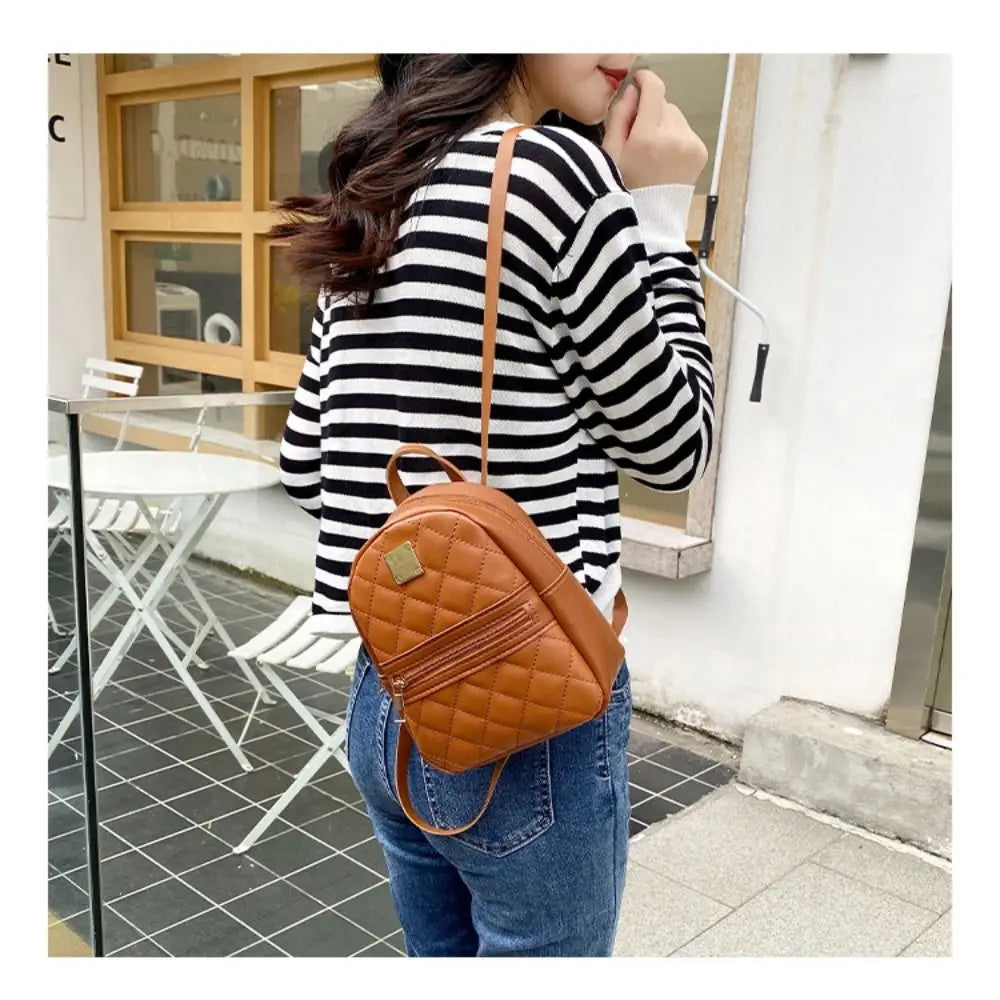 Embroidered Mini PU Leather Backpack – Women's Travel Bag