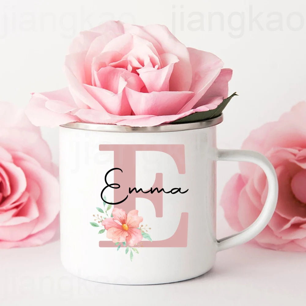 Personalized Initial Name Enamel Mug | Custom Gift for Her