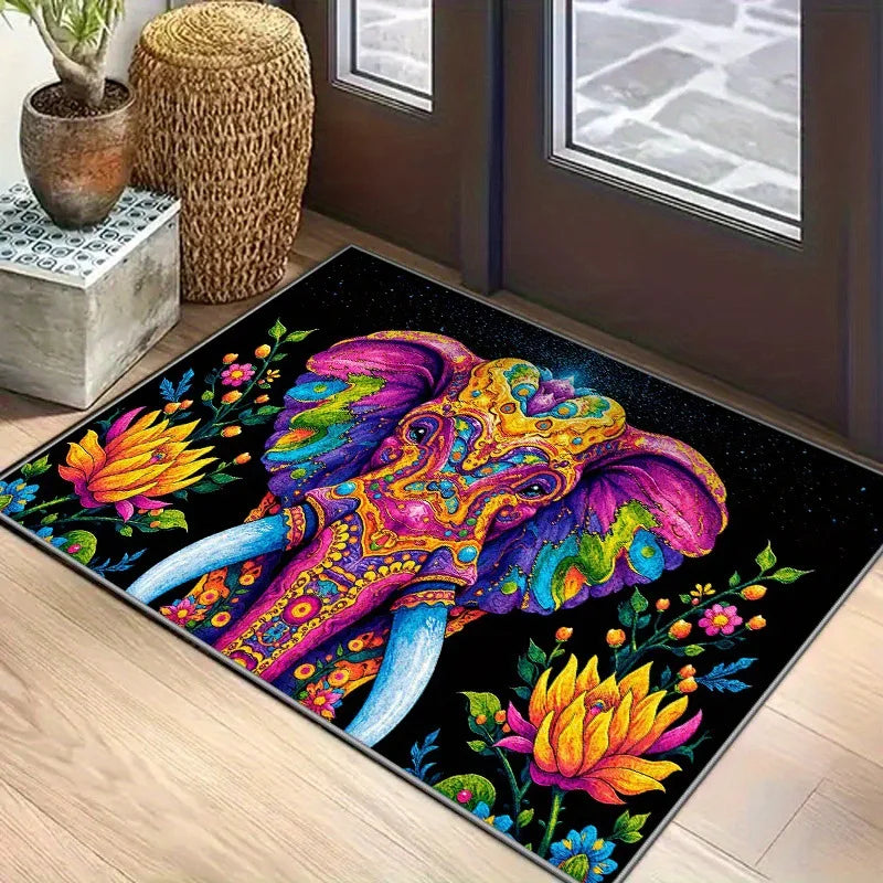 Retro Elephant Anti-Slip Floor Mat – Washable Polyester Rug