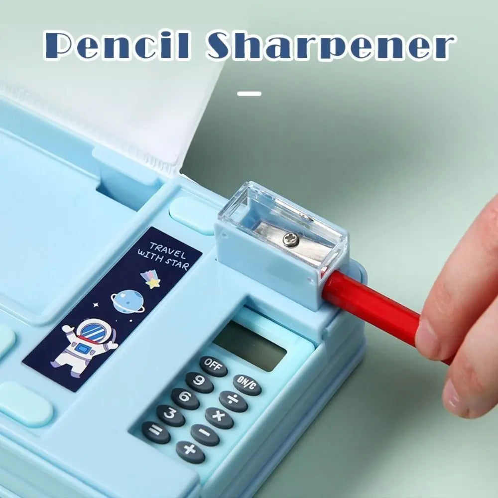 Double Layer Pencil Case with Calculator & Sharpener – Kids