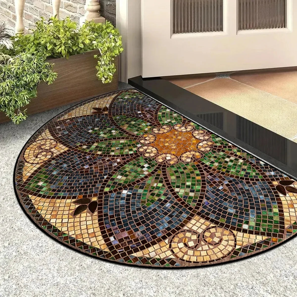 Semi-Circular Welcome Doormat – Anti-Slip Polyester Entry Rug