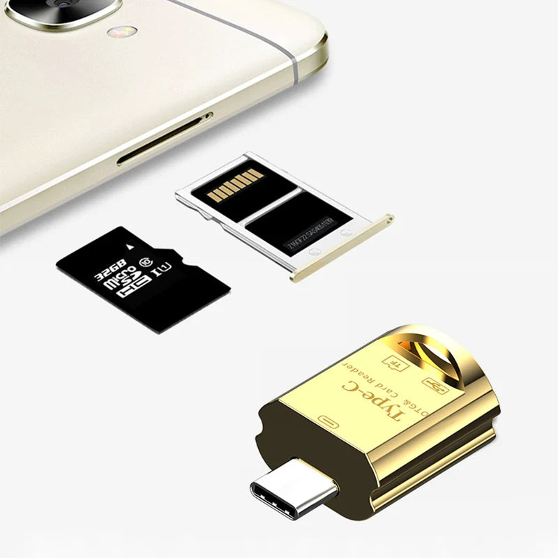 USB-C OTG Card Reader – Micro SD TF & USB Adapter + Key Chain