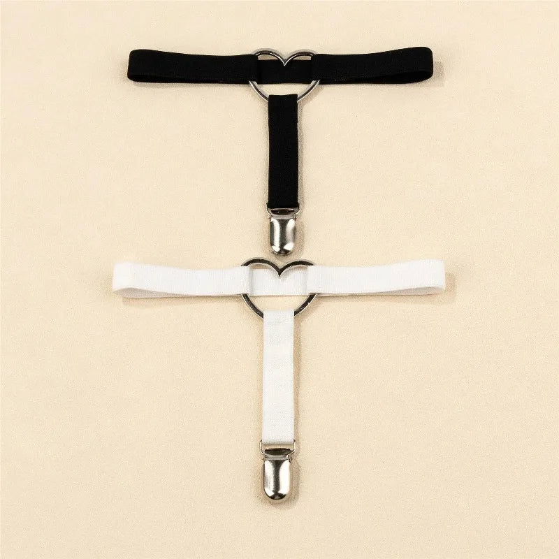 Heart Shaped Punk Elastic Garter Belt – Black & White Leg Ring