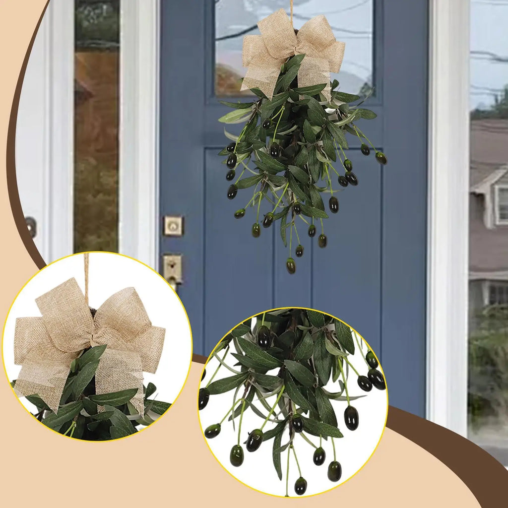 Artificial Olive Leaf Teardrop Swag Wreath | Spring Home Decor