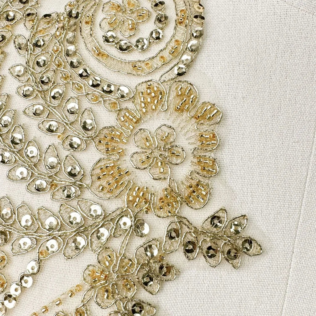 Rhinestone Beaded Sequin Floral Applique Patch Pair for Gowns