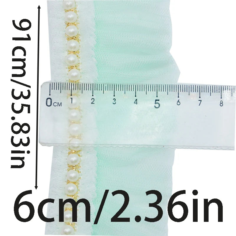 6cm Pearl Pleated Mesh Lace Trim – 1 Yard DIY Sewing
