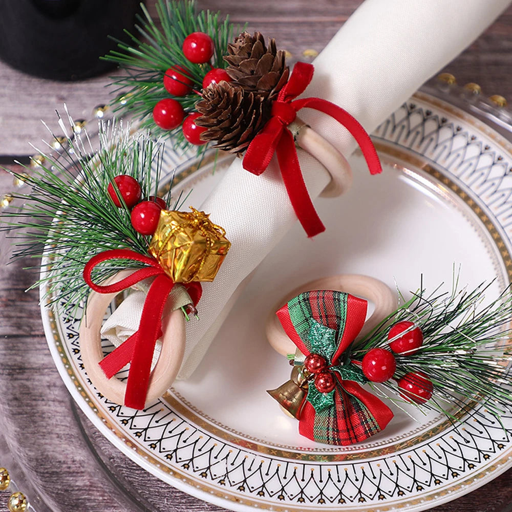 Christmas Napkin Rings – Pine Cone, Bow & Berry Holiday Decor