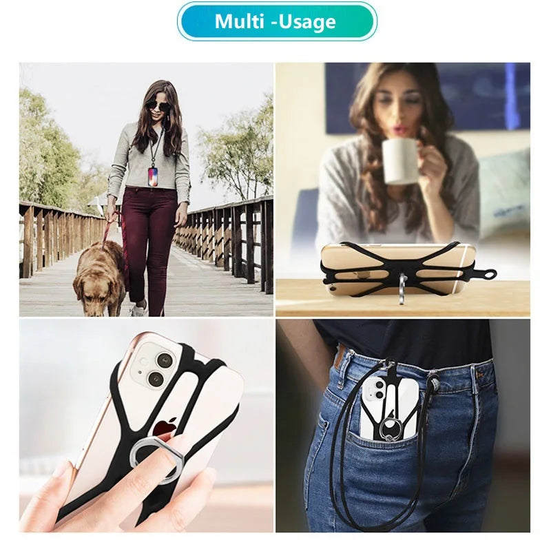 Silicone Phone Neck Strap & 360° Ring Stand Holder – Universal
