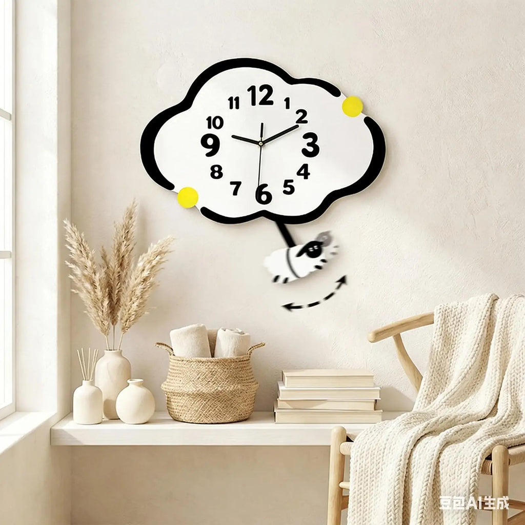 MagiDeal Acrylic Silent Wall Clock | Cloud & Sheep Design