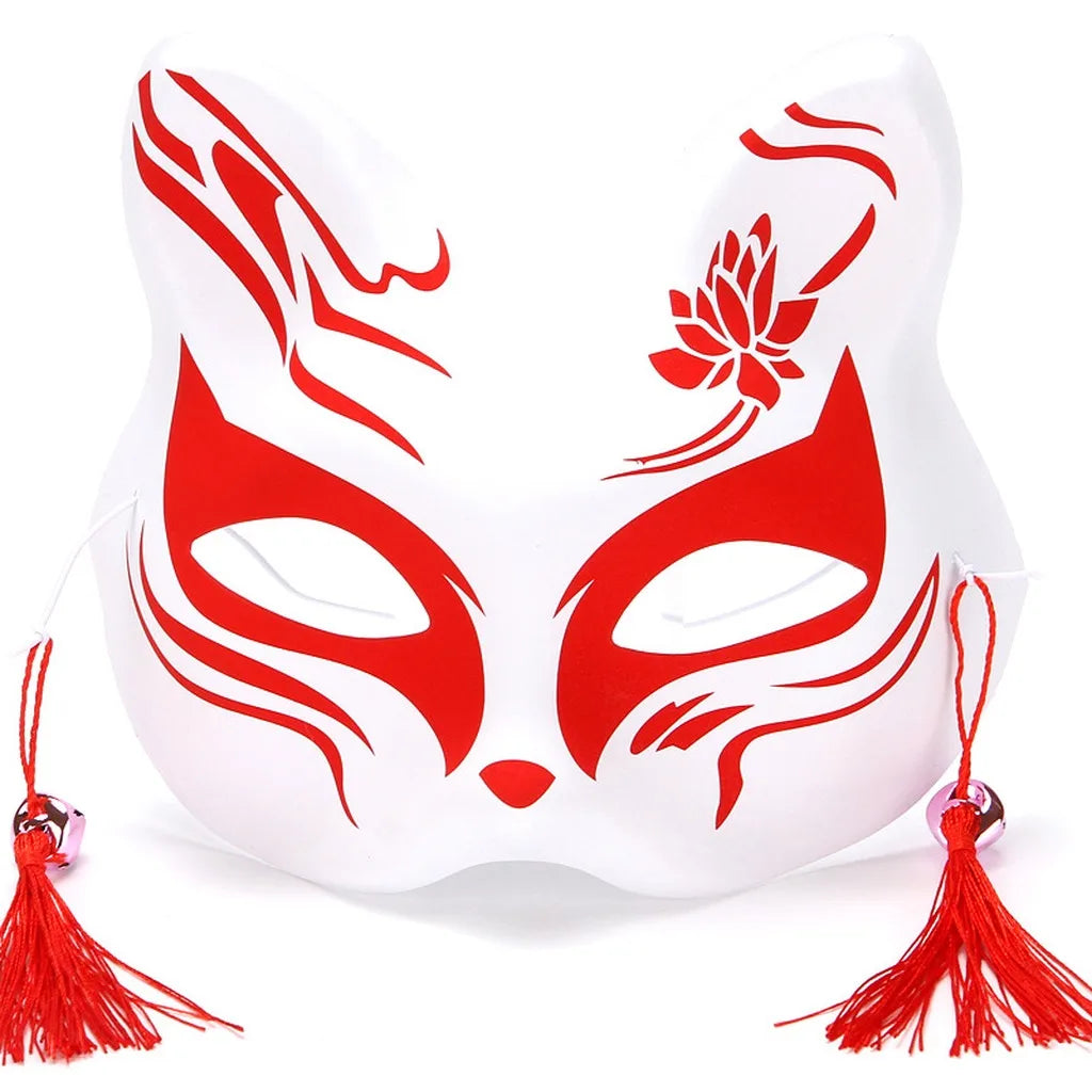 Japanese PVC Half-Face Masquerade Mask with Tassels & Bells