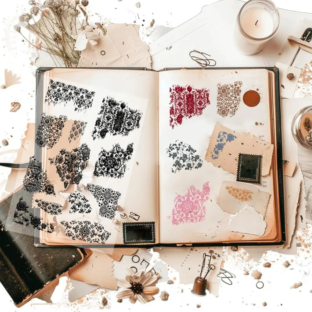 Vintage Texture Clear Stamp Set – 12pc Retro Scrapbooking