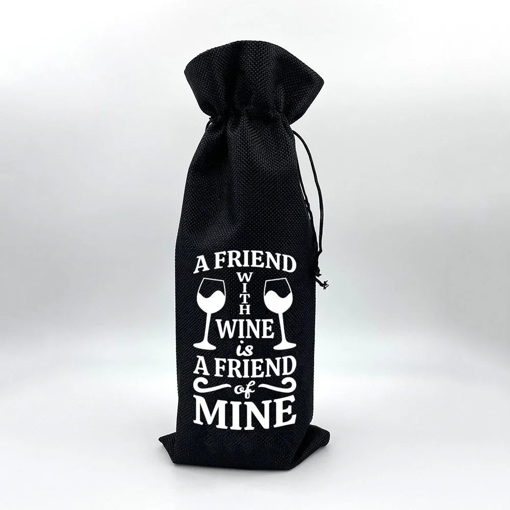 Wine Print Burlap Drawstring Bag – Reusable Eco Gift Pouch