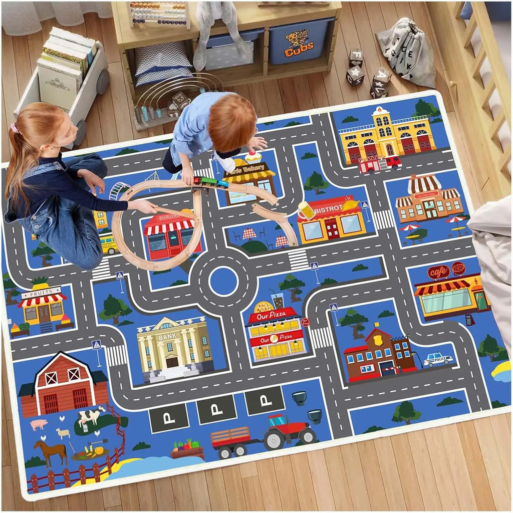 Kids Car Play Mat – City Traffic Rug, Non-Slip | 4 Sizes