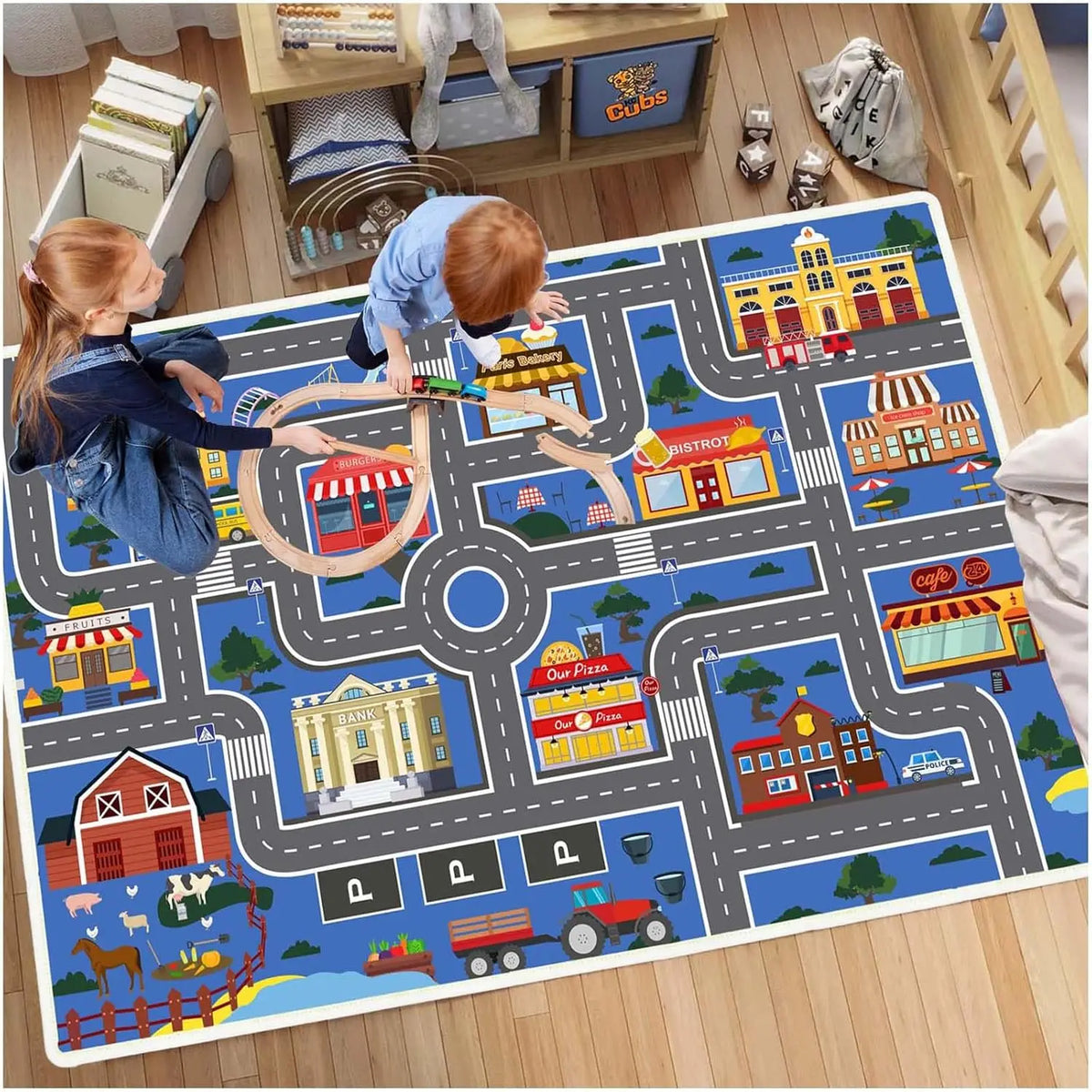 Kids Car Play Mat – City Traffic Rug, Non-Slip | 4 Sizes