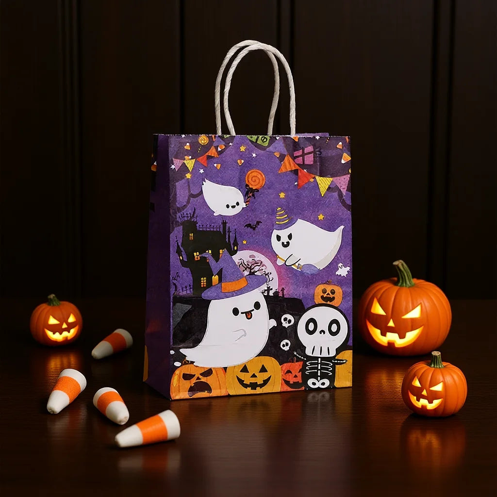 Halloween Kraft Paper Gift Bags – 12-Pack Trick or Treat Totes