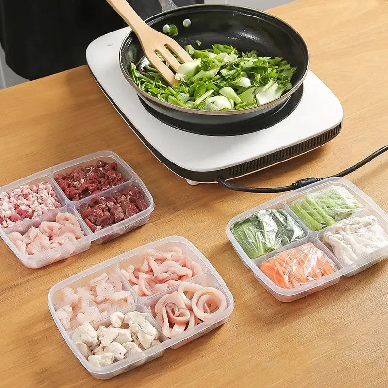 Clear 4-Grid Fridge Food Storage Box – BPA-Free Crisper
