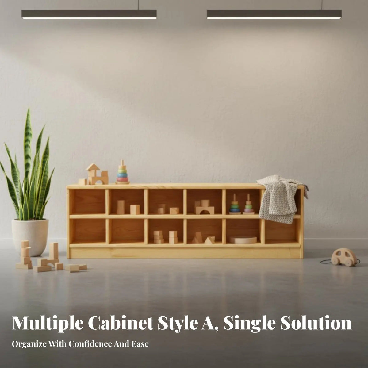 Wooden Multi-Compartment Kids Shelf | Playroom Organizer