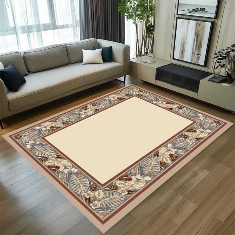 Vintage Floral Rectangular Rug – Non-Slip Green Rose Carpet