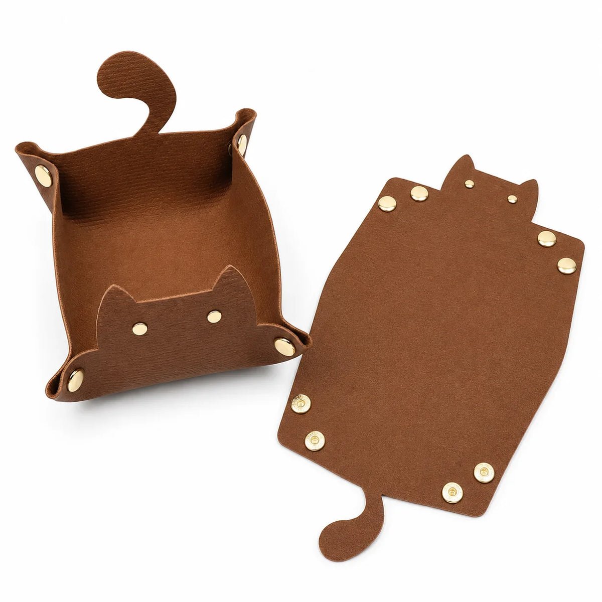 Cute Cat Shaped PU Leather Valet Tray | Foldable Desk Organizer